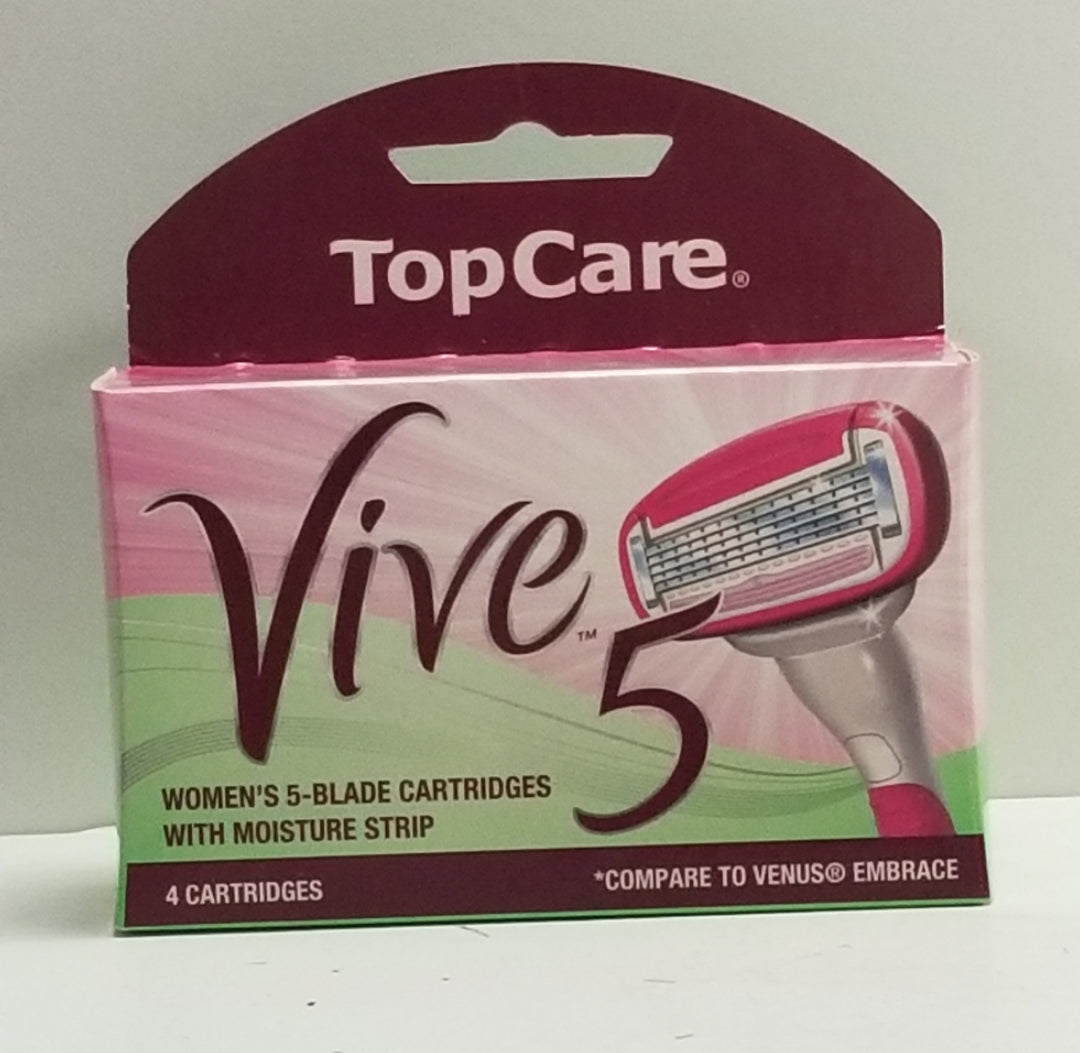 Top Care Vive 5 Women's 5 Blade Cartridges With Moisture Strip, 4 Cartridges