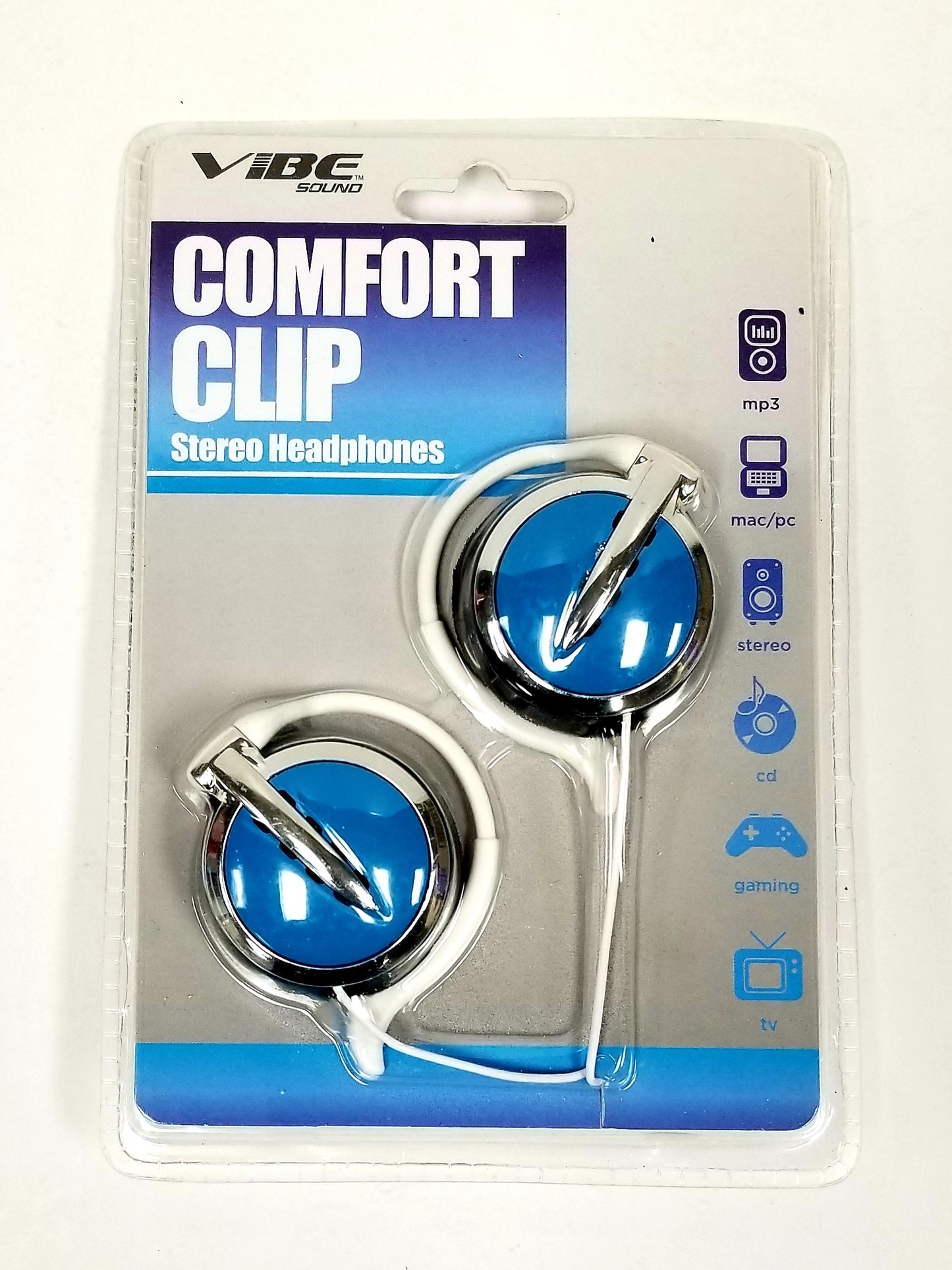 Vibe Sound Comfort Clip Stereo Headphones BLU 3.5mm