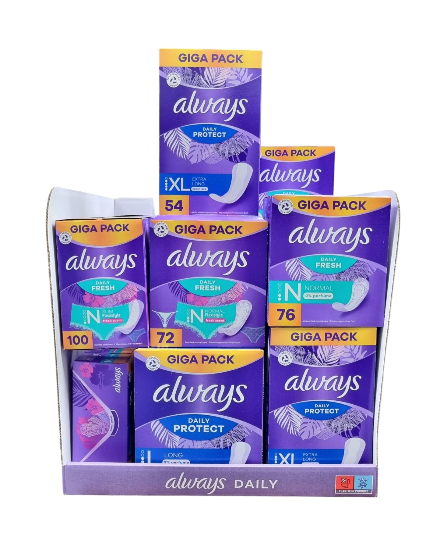 Always Asst Pads Display 25pack