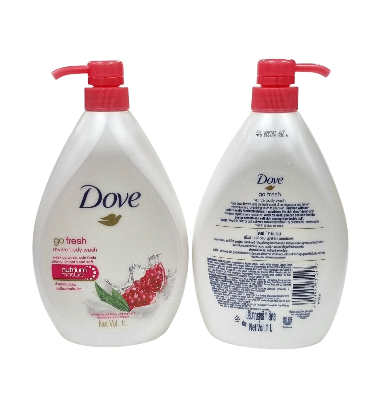 Dove Body Wash Revive Pomegranate & Lemon W/Pump 1L