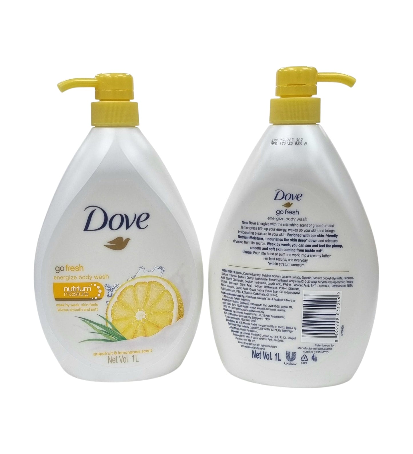 Dove Body Wash Energize Grapefruit & Lemongrass W/Pump 1L