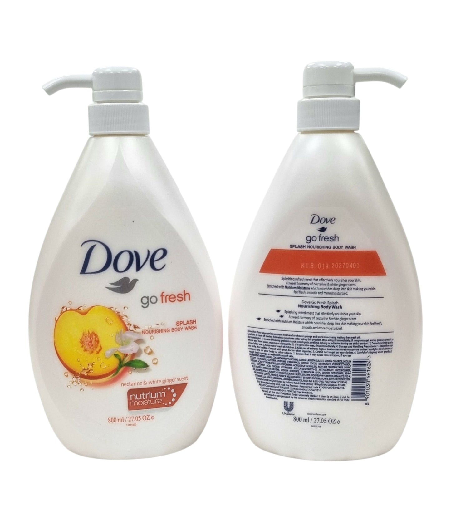 Dove Body Wash Splash Nectrine & White Giner Scent 800ml