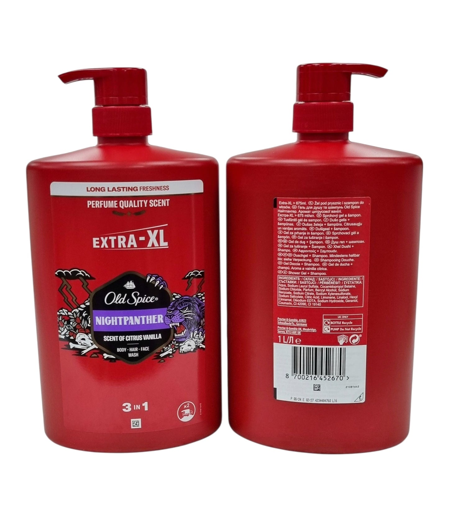 Old Spice Shampoo and Shower Gel 3in1 Pump Nightpanther 1L