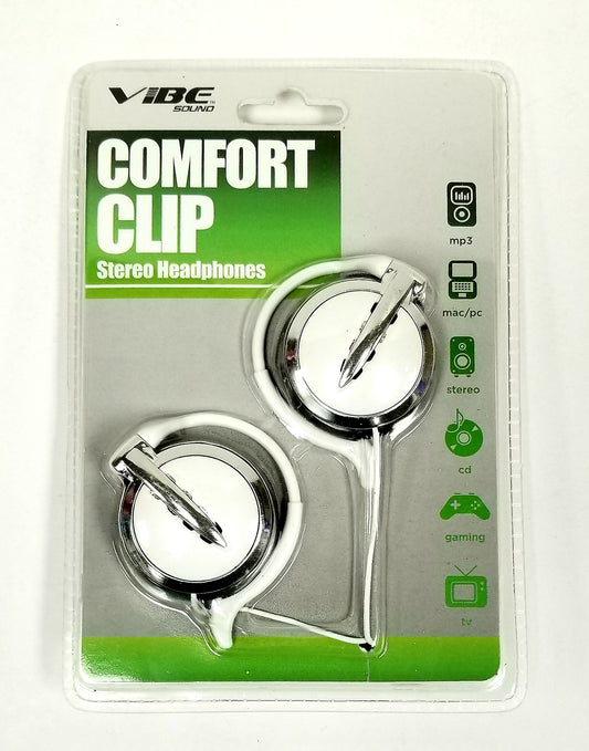 Vibe Sound Comfort Clip Stereo Headphones WHT 3.5mm