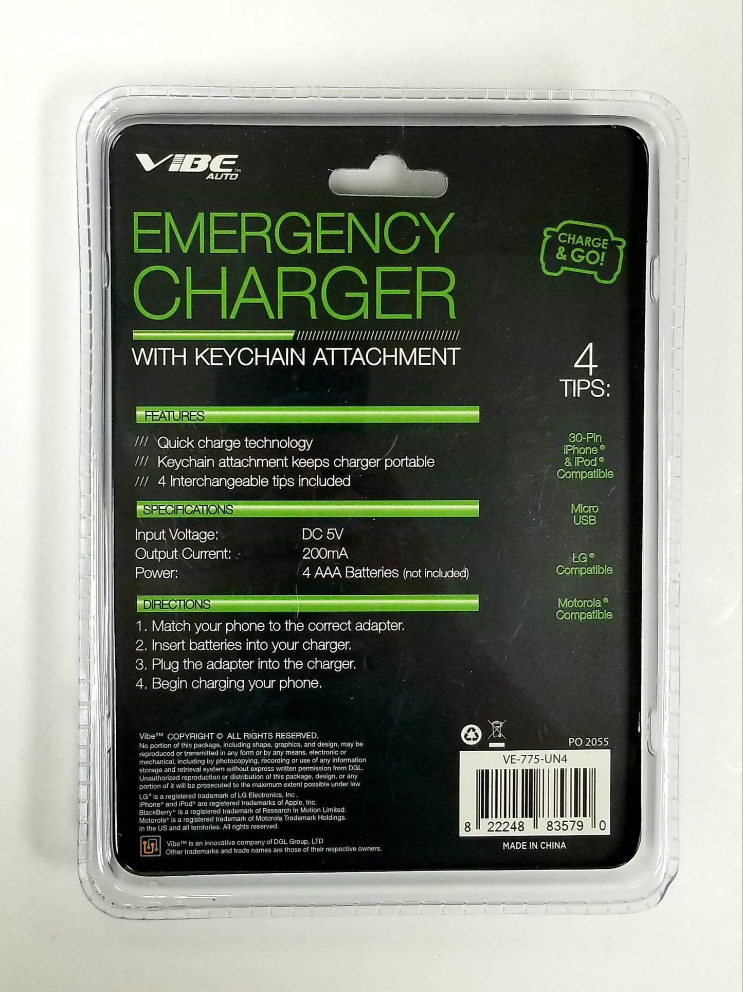Vibe Auto Emergency Charger With Keychain Attachment