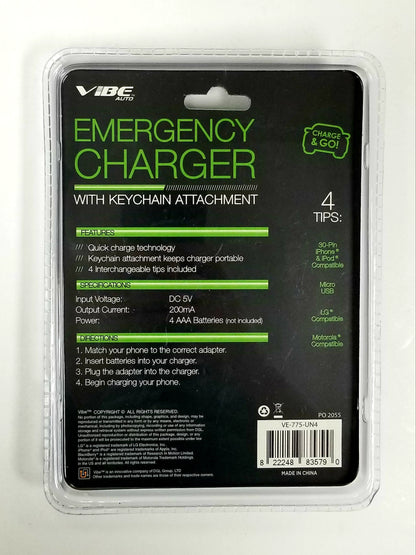 Vibe Auto Emergency Charger With Keychain Attachment
