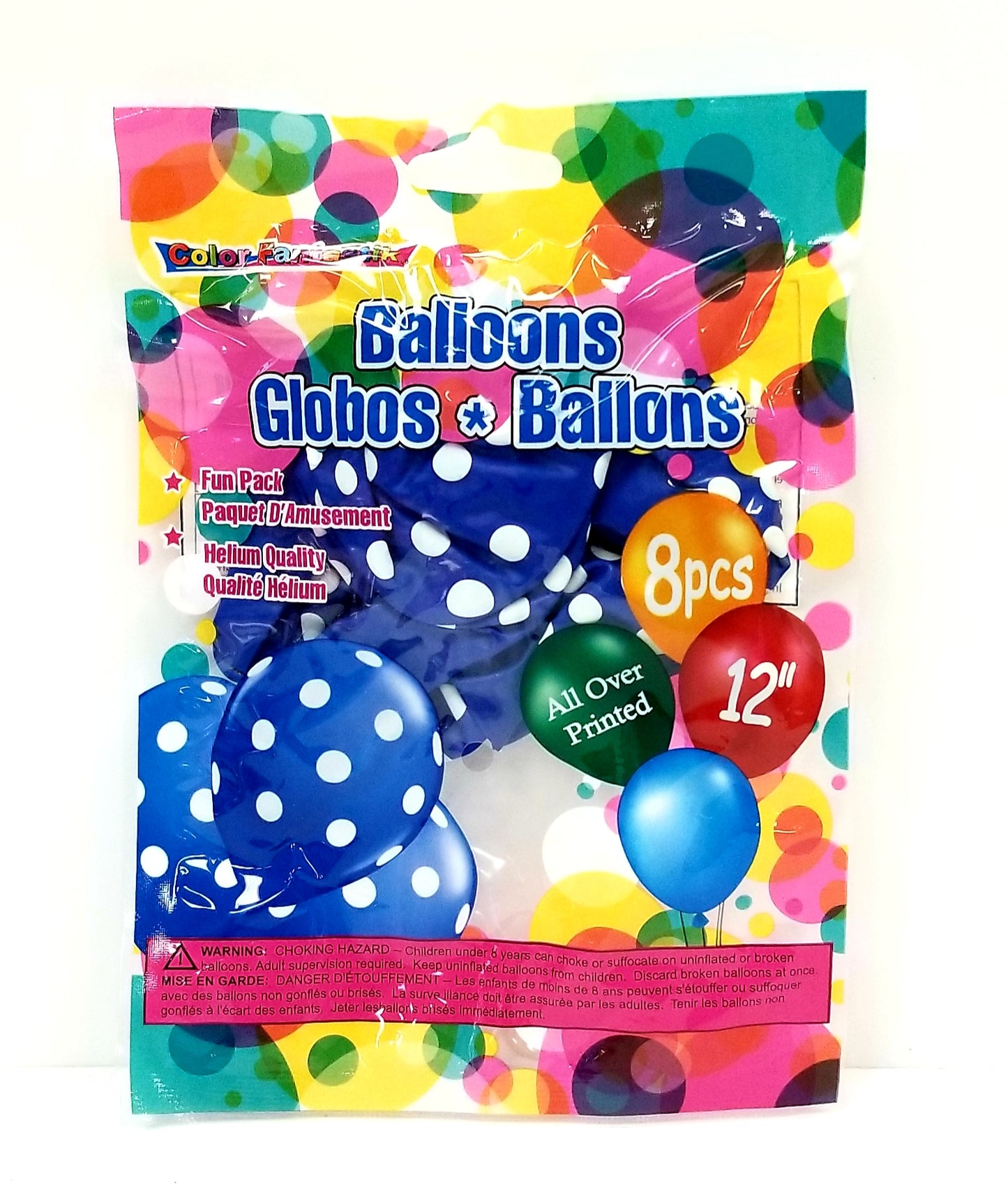 Color Fantastik Balloons Polka Dots Blue 8pcs 12"
