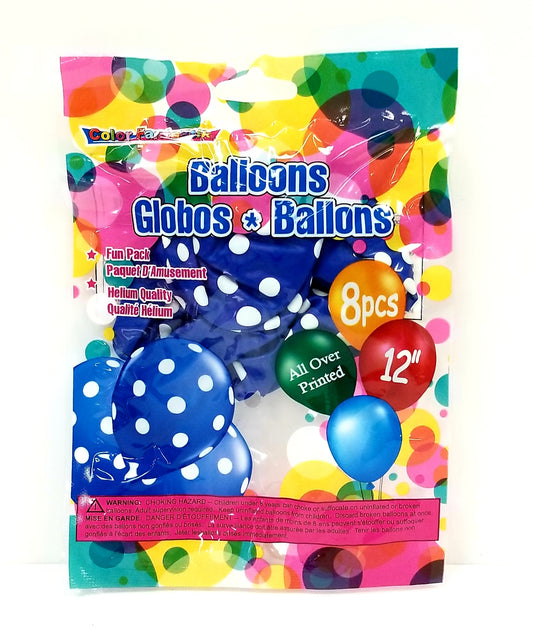 Color Fantastik Balloons Polka Dots Blue 8pcs 12"