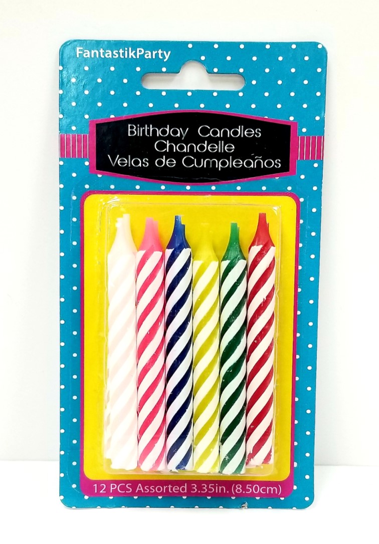 Birthday Candles 12pcs Assorted 3.35in (8.5cm)