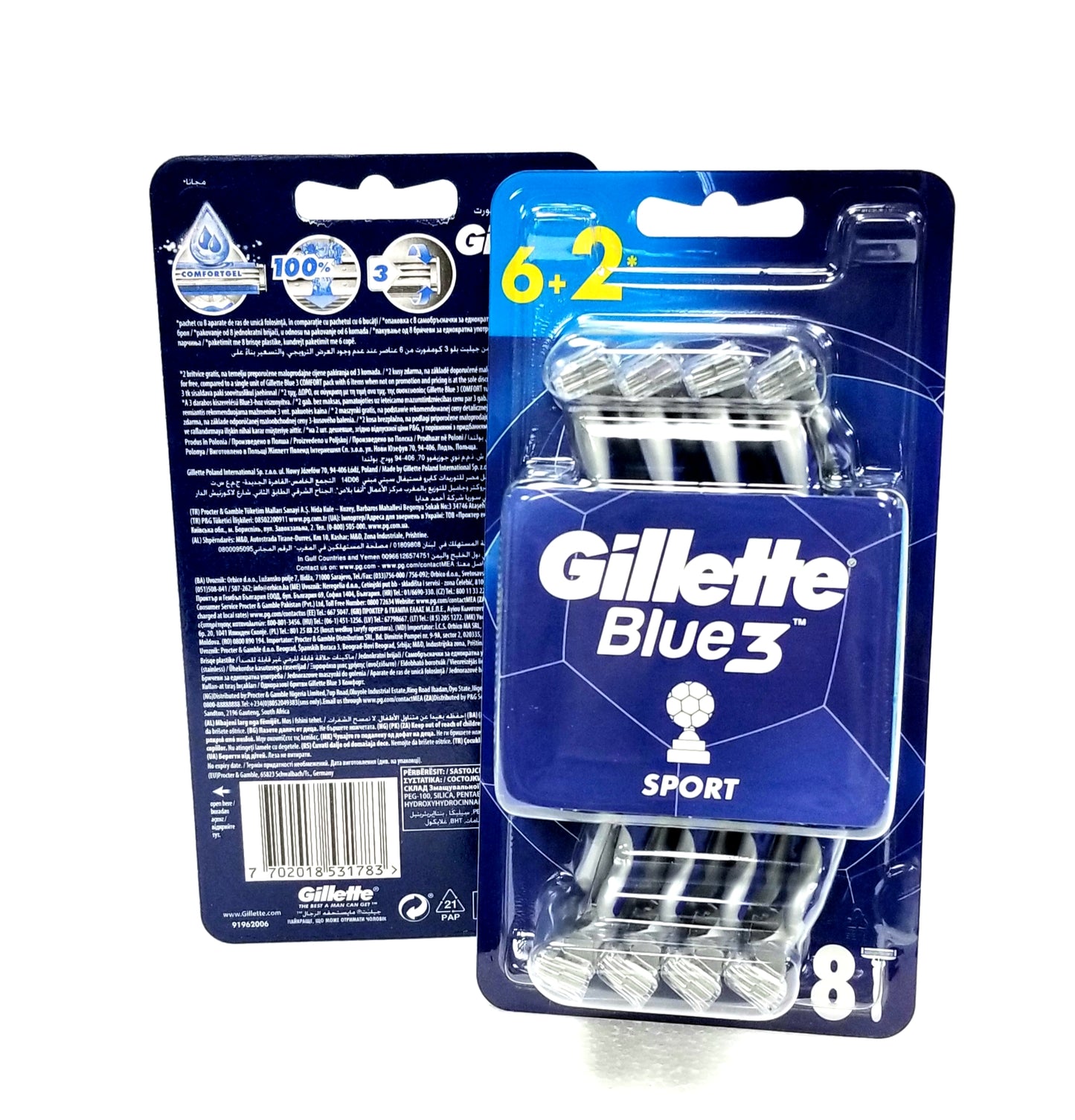 Gillette Blue3 Razors 6+2 Sport