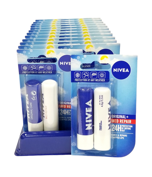 Nivea Lip Balm Original Care & Med Repair (2x4.8g)