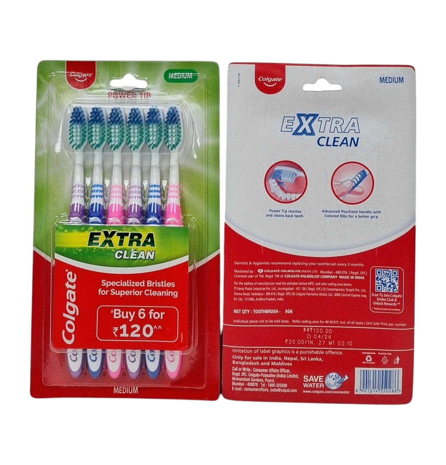 Colgate Extra Clean Toothbrush Medium 6pk