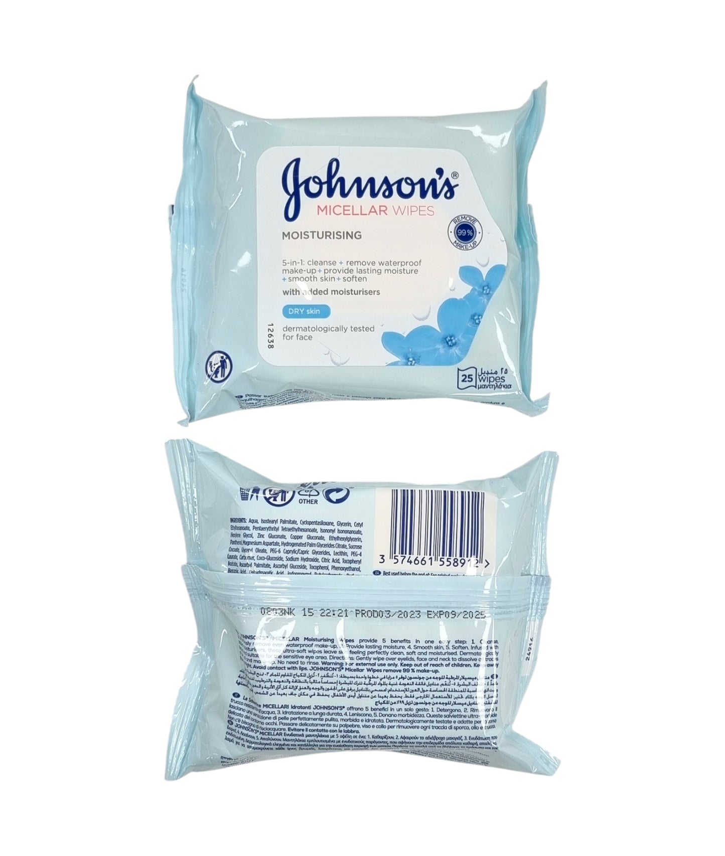 Johnson's Micellar Wipes Moisturising (25 wipes)