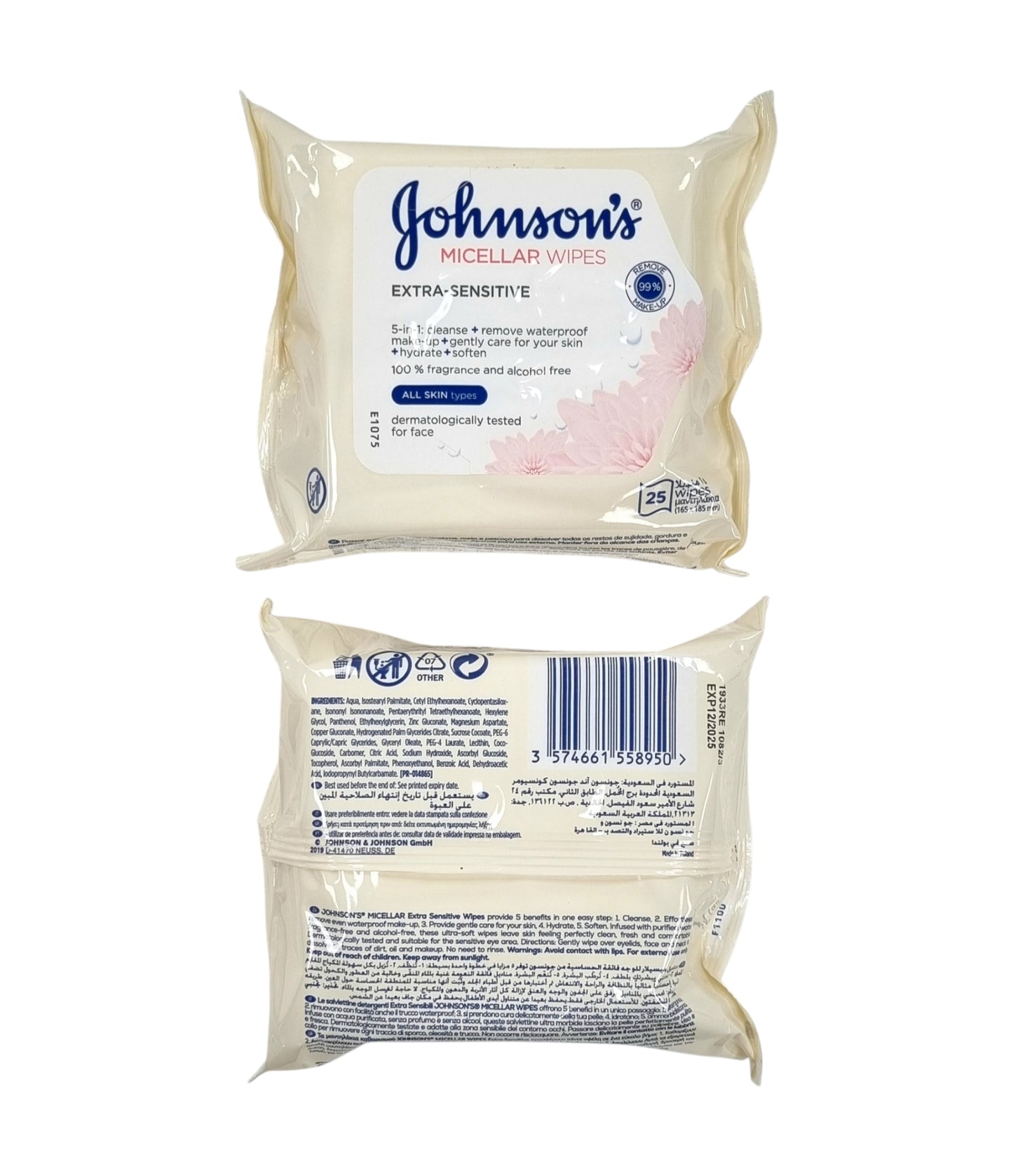 Johnson's Micellar Wipes Extra-Sensitive (25 wipes)