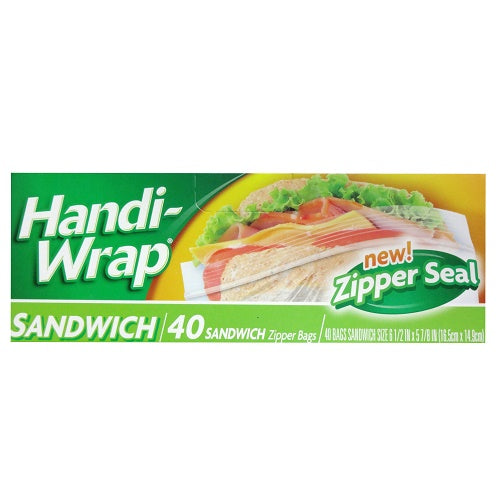 Handi Wrap Sandwich Zipper Bags. 40ct. 6 1/2" x 5 7/8"